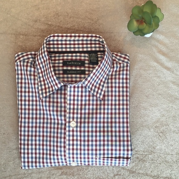 Van Heusen Classic Fit Checked Button Up Shirt Men's Small - Picture 2 of 4